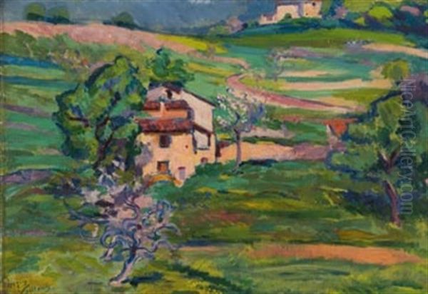 A French Landscape Oil Painting by Jacques Gaston Emile Vaillant