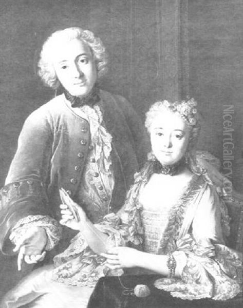 Portrait D'un Couple Dans Un Interieur Oil Painting by Jean Valade