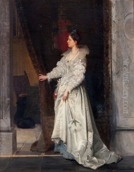 Interior Scene With Lady Oil Painting by Francesco Valaperta