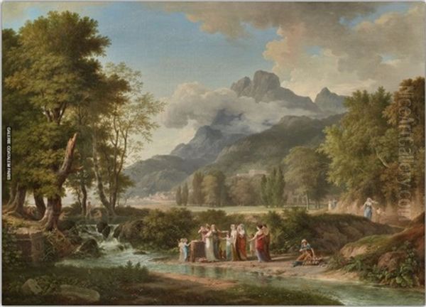 Cattle In A California Landscape Oil Painting by Pierre-Henri de Valenciennes