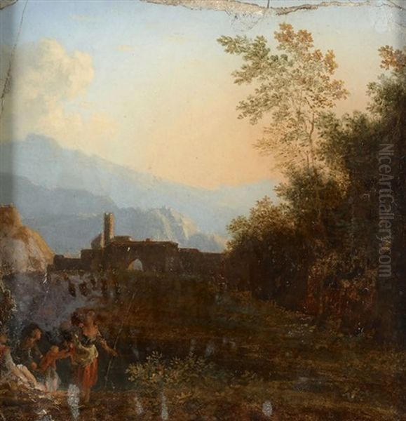 Famille De Paysans Dans Un Paysage Classique Oil Painting by Pierre-Henri de Valenciennes