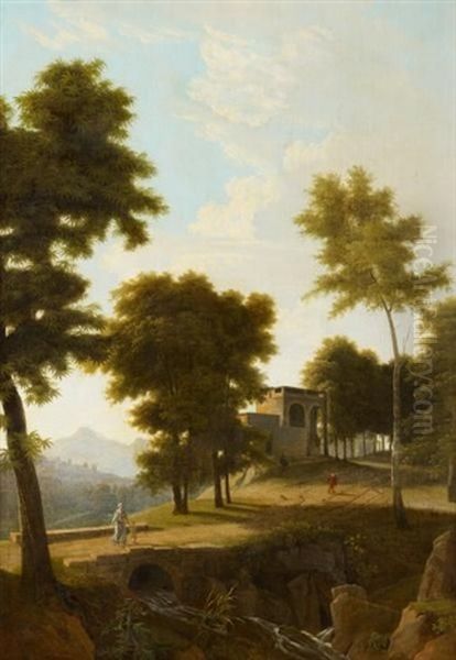 Italienische Landschaft Mit Architektur- Und Figurenstaffage Oil Painting by Pierre-Henri de Valenciennes