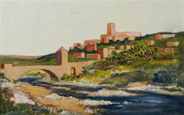 Italian Landscape Oil Painting by Adolphe Pierre Valette