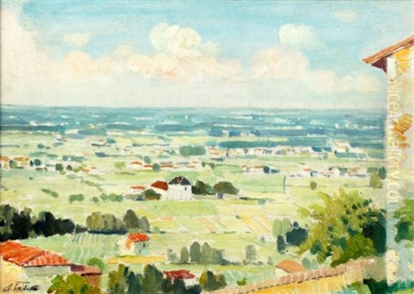 A Plein-air Study Of A French Landscape Oil Painting by Adolphe Pierre Valette