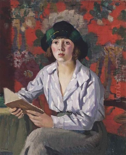 A Lady Reading Oil Painting by Adolphe Pierre Valette