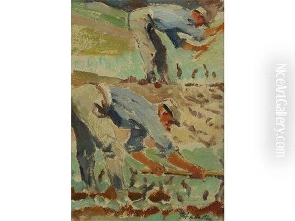 Two Vineyard Workers Oil Painting by Adolphe Pierre Valette