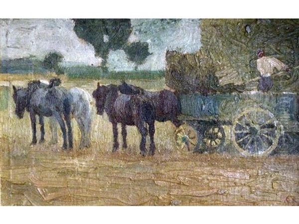 Hay Wagon Oil Painting by Adolphe Pierre Valette