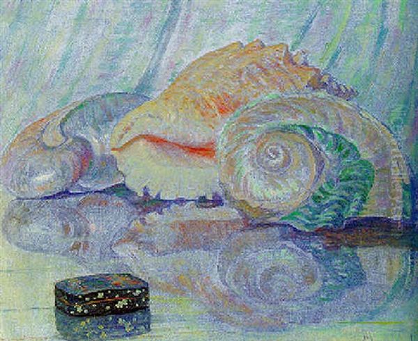 A Still Life With Shells And A Chinese Lacquer Box Oil Painting by Maurits Van Der Valk