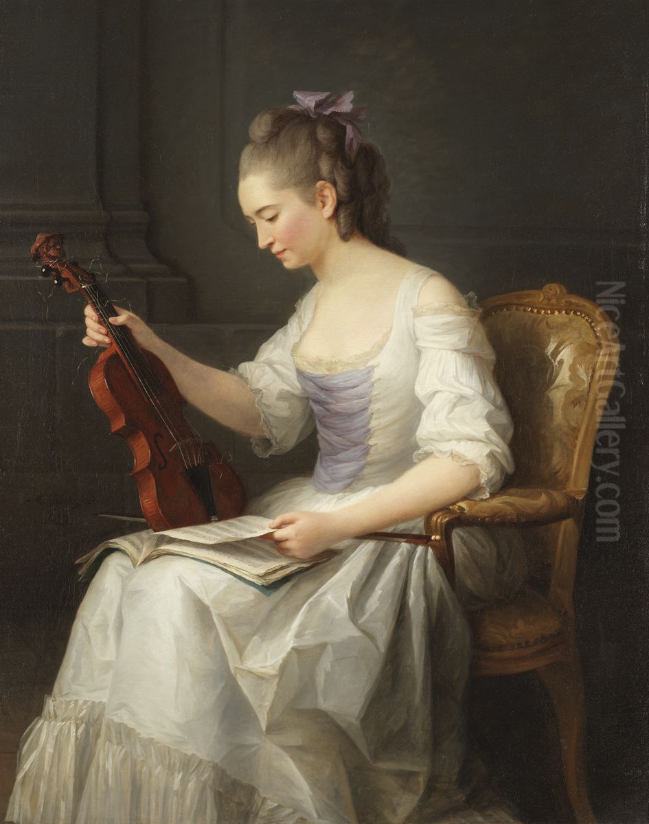 Portrait D'une Violoniste Oil Painting by Anne Vallayer-Coster
