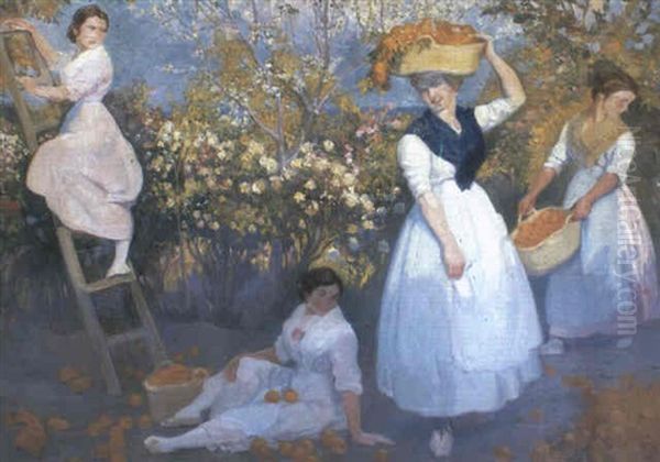 Gathering Oranges Oil Painting by Ernesto Valls Sanmartin