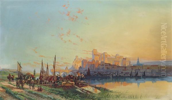 Broken Bridge At Avignon Oil Painting by Henry Valter