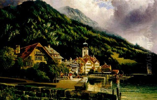 Der Rigi Vom Hotelgarten In Weggis Aus Oil Painting by Henry Valter