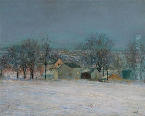 An Untitled Snowy Landscape Oil Painting by George van Millett