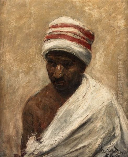 Portrait Of A North African Man With Headdress Oil Painting by George van Millett