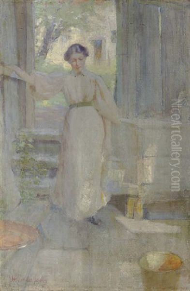 In The Doorway Oil Painting by John H. Vanderpoel