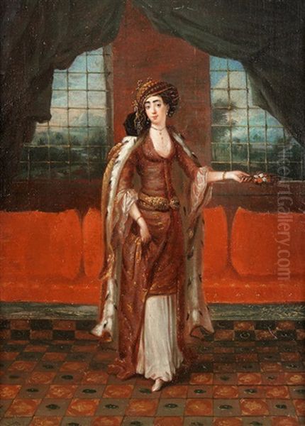 Study Of A Young Lady In Ottoman Dress In An Interior Oil Painting by Jean Baptiste Vanmour