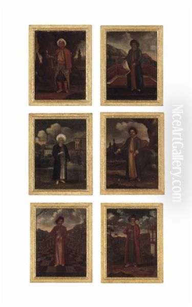 A Set Of Six Portraits Of Men In Oriental Costumes Oil Painting by Jean Baptiste Vanmour