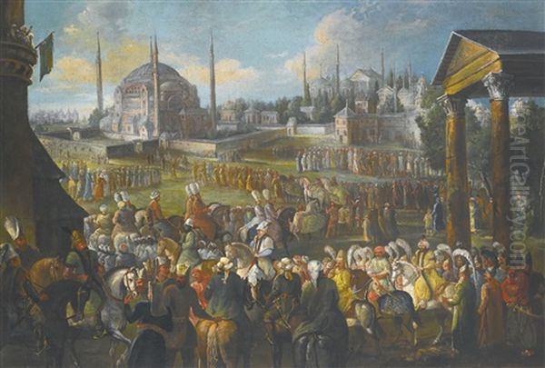 A Procession In Constantinople Oil Painting by Jean Baptiste Vanmour