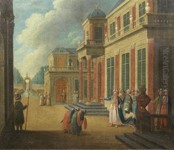 A Turkish Court Oil Painting by Jean Baptiste Vanmour