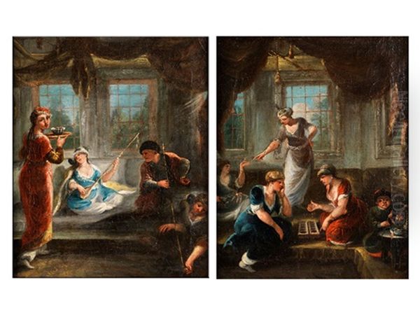Haremsszenen (pair) Oil Painting by Jean Baptiste Vanmour