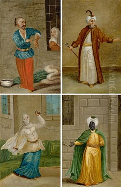 Amant Turc, Le Bach-chiaoux, Tchinguis Ou Danseuse Turque Und Le Kistar-agassi Oil Painting by Jean Baptiste Vanmour