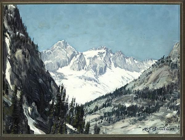 Snow Covered Peaks Oil Painting by Henry Joseph Breuer