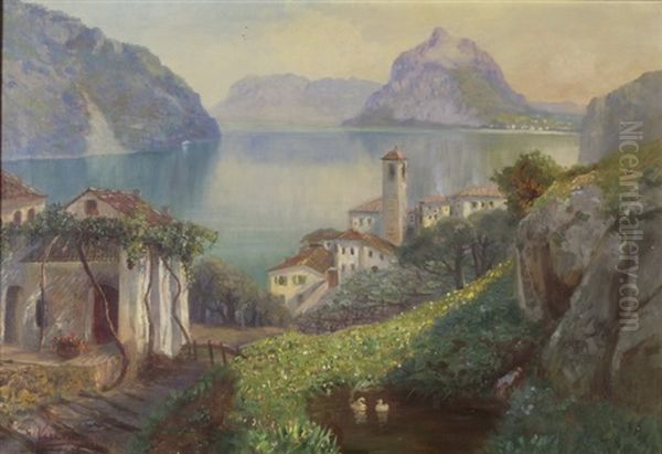 Lago Di Lugano-blick Auf San Salvatore Oil Painting by Gerolamo Varese