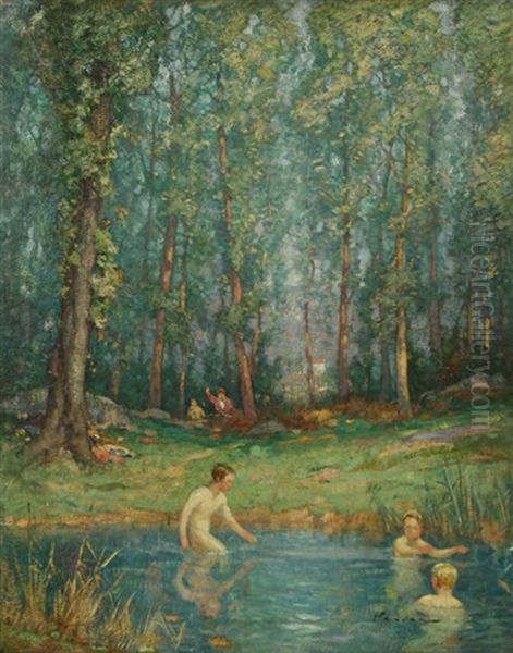 Boys Swimming Oil Painting by George Varian