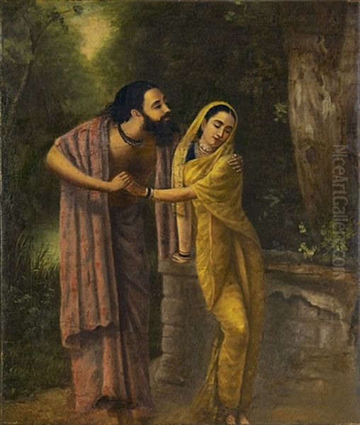 Arjun And Subhadra Oil Painting by Raja Ravi Varma