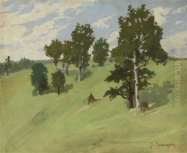 Landscape With Birch Trees Oil Painting by Viktor Vasnetsov