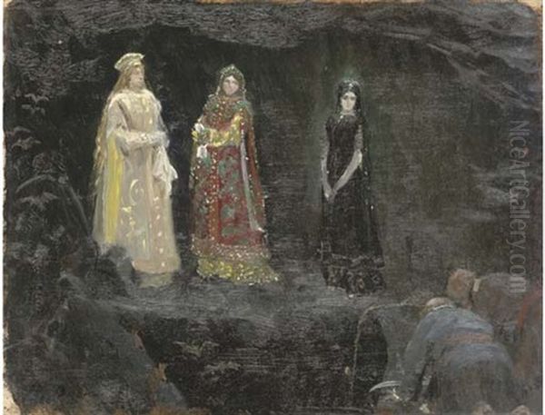 The Three Tsarevnas Of The Underground Kingdom (study) Oil Painting by Viktor Vasnetsov