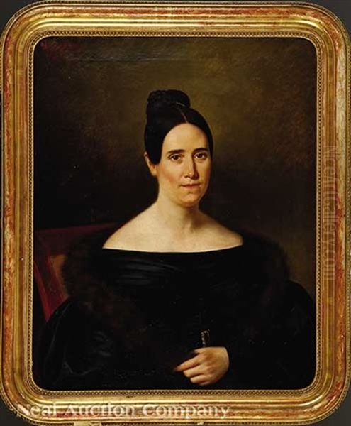 Portrait Of A Creole Lady In A Black Dress And Fur Stole Oil Painting by Jean-Joseph Vaudechamp