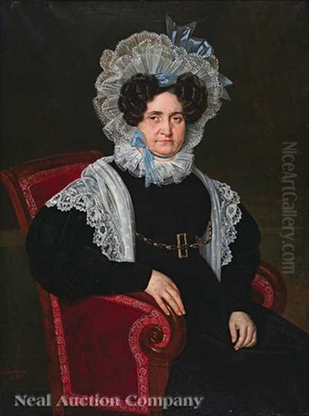 Portrait Of Marie Emeranthe Becnel Brou (madame Samuel Herman) Oil Painting by Jean-Joseph Vaudechamp