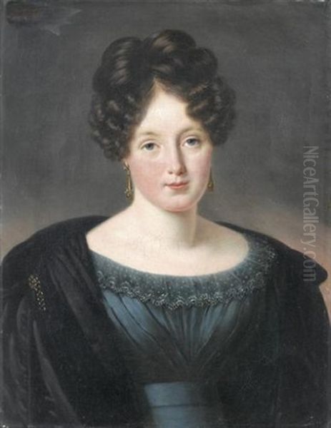 Portrait De Fanny-augusta Hunt Oil Painting by Jean-Joseph Vaudechamp