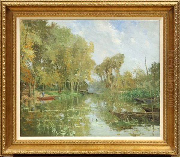 River Landscape Oil Painting by Pierre Louis Leger Vauthier