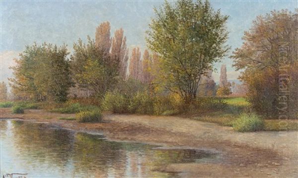 Bord Du Leman Pres De St Sulpice Oil Painting by Alexis Vautier