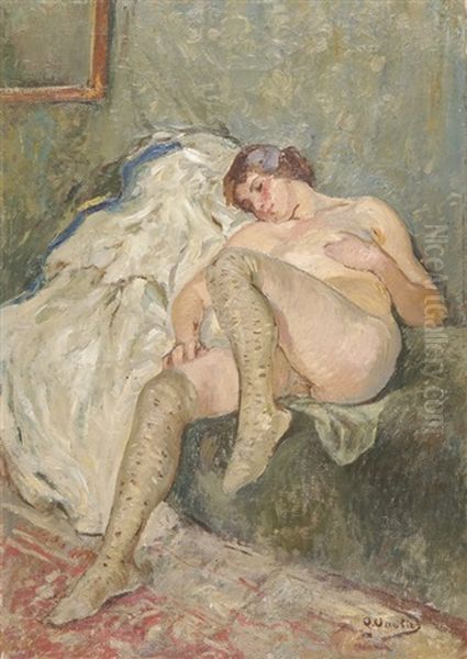 Schlafender Weiblicher Akt Mit Strumpfen Oil Painting by Otto Vautier