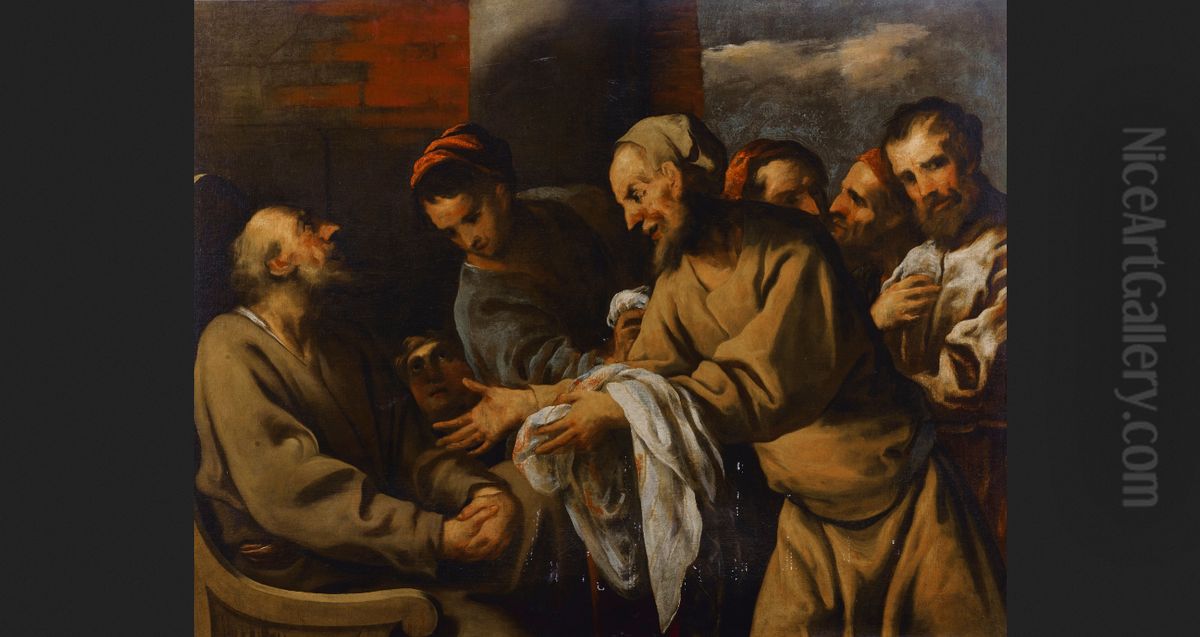 Joseph's Brothers Returning His Bloodied Tunic To Their Father Oil Painting by Pietro della Vecchia