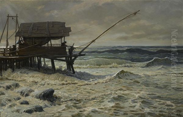 Off Pier Head, Viareggio, Italy Oil Painting by Elihu Vedder