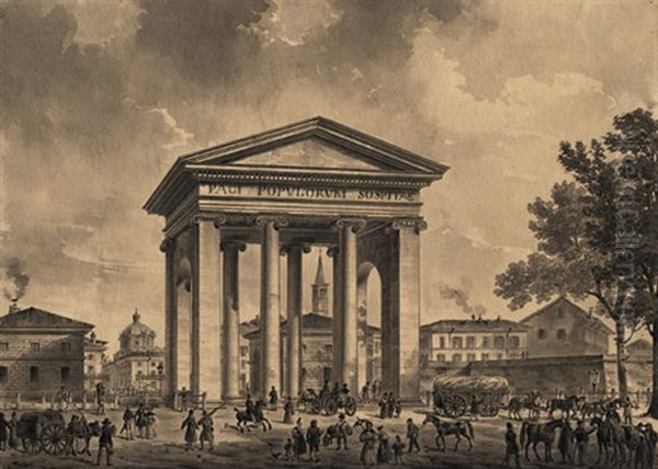 Porta Ticinese In Mailand Oil Painting by Johann Philipp Veith
