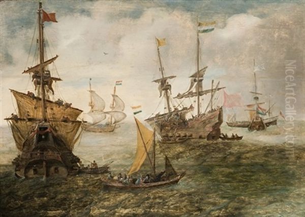 Navios Holandeses Maniobrando Oil Painting by Willem van de, the Elder Velde
