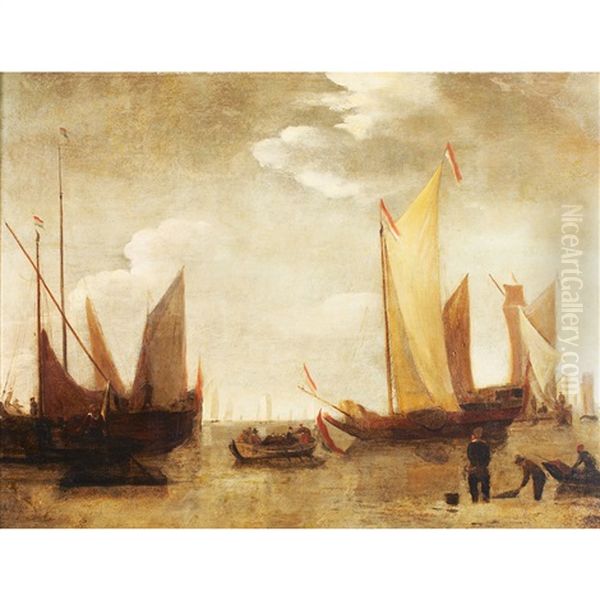 Boats At Low Tide Oil Painting by Willem van de, the Elder Velde