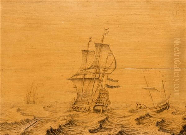 Ships On A Choppy Sea Oil Painting by Willem van de, the Elder Velde