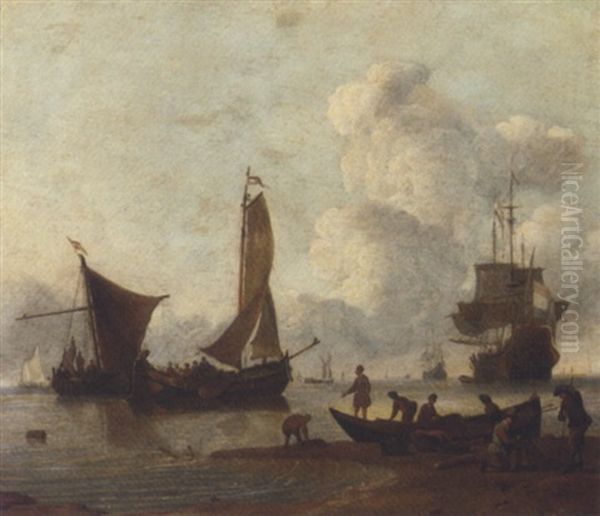 A Sea Piece Oil Painting by Willem van de, the Elder Velde