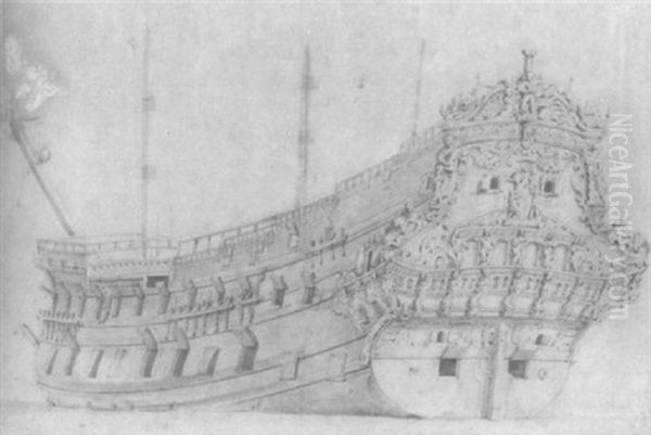 Study Of A Dutch Warship Observed From The Stern Oil Painting by Willem van de, the Elder Velde