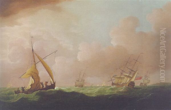 British Frigates, A Dutch Waterschip And Other Shipping In Choppy Seas Off Portsmouth (?) Oil Painting by Willem van de, the Elder Velde