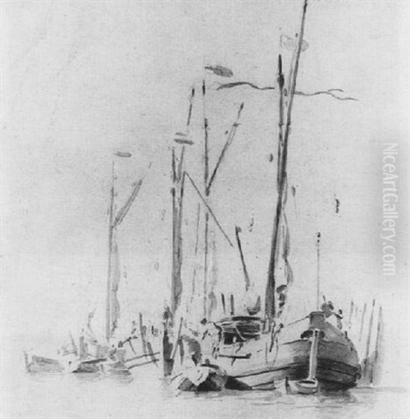 Vaisseaux Hollandais Amarres Oil Painting by Willem van de, the Elder Velde