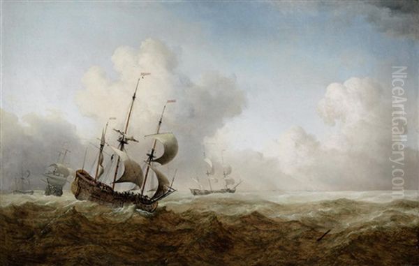 Shipping In Rough Seas Oil Painting by Willem van de Velde the Younger