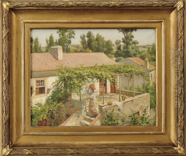 Paisagem Com Casario E Figura Feminina Oil Painting by Jose Velloso Salgado