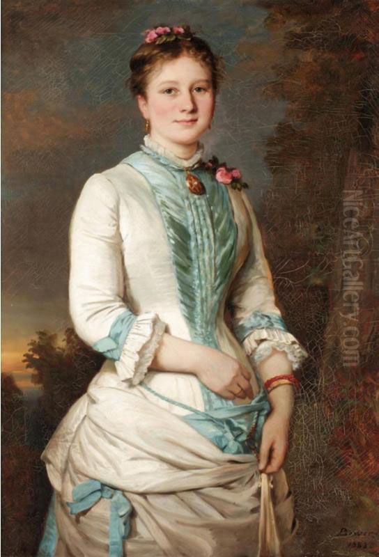 Portrait Of A Lady With Pink Roses Oil Painting by Brewer Clemens